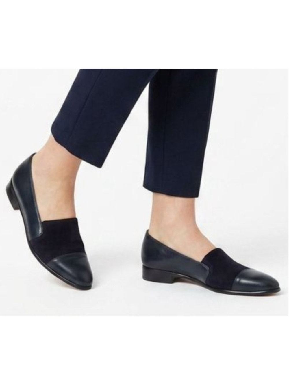 Quiet Luxe Classiques Entier Navy Black Leather Suede Loafers Size 8 Designer